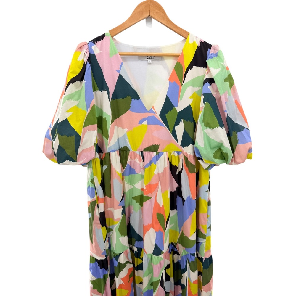 Crosby by Mollie Burch Brawley Midi Dress Poinciana Tiered Puff Sleeve Large - Picture 3 of 9